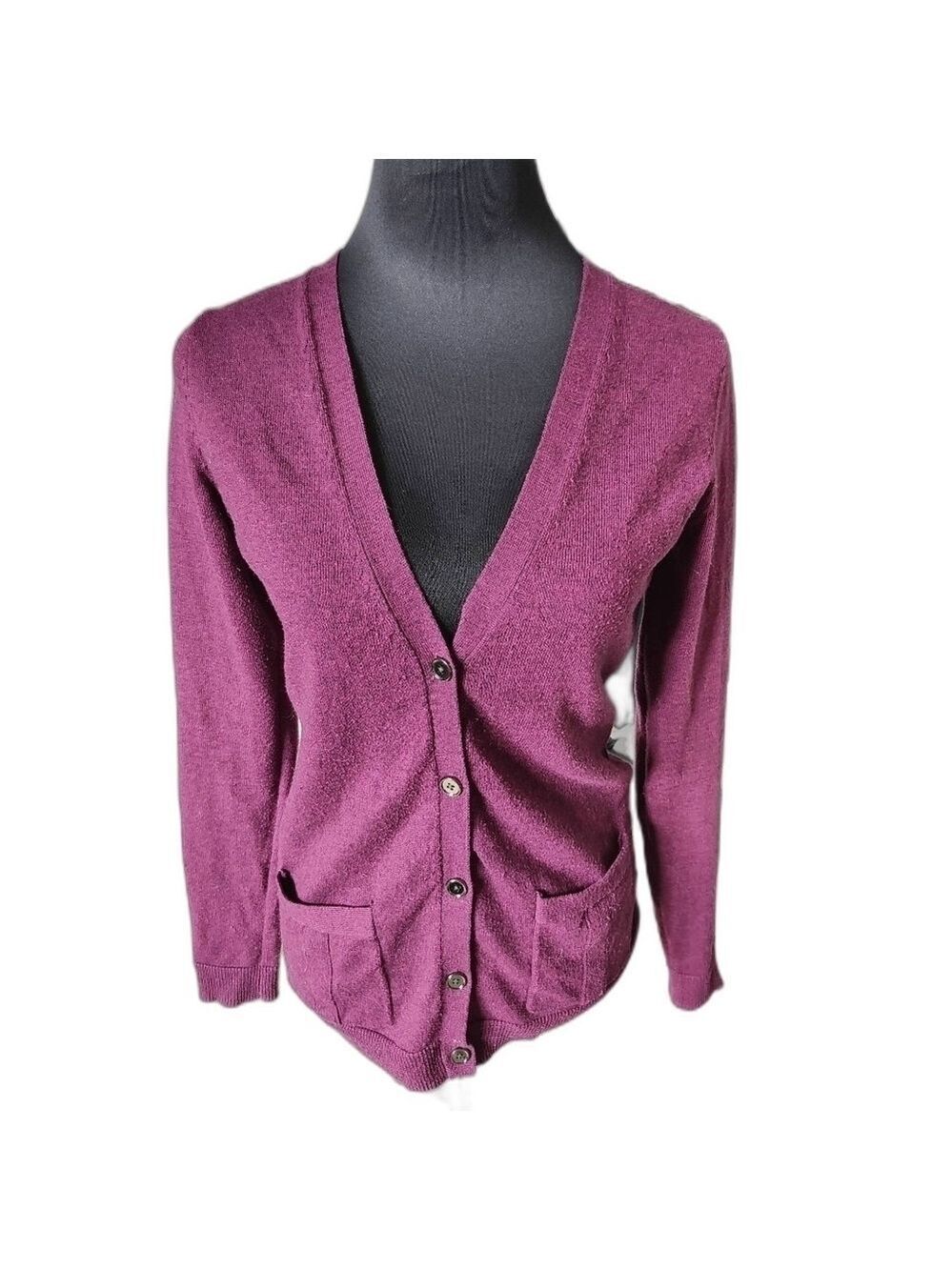 LADY HATHAWAY Wool Blend Button Down Purple Cardigan Size Small
